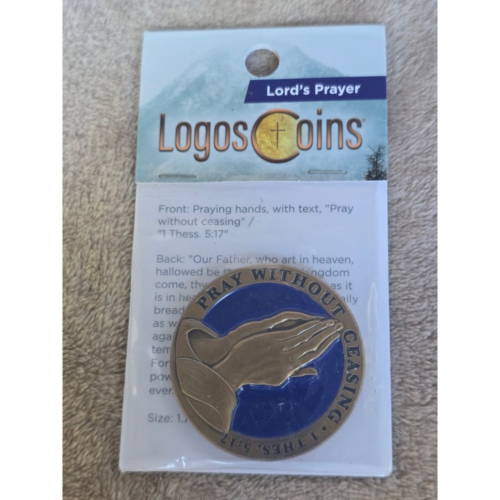 Logos Trading Post Lord's Prayer Challenge Coin Praying Hands 1 Thess 5:17 Blue